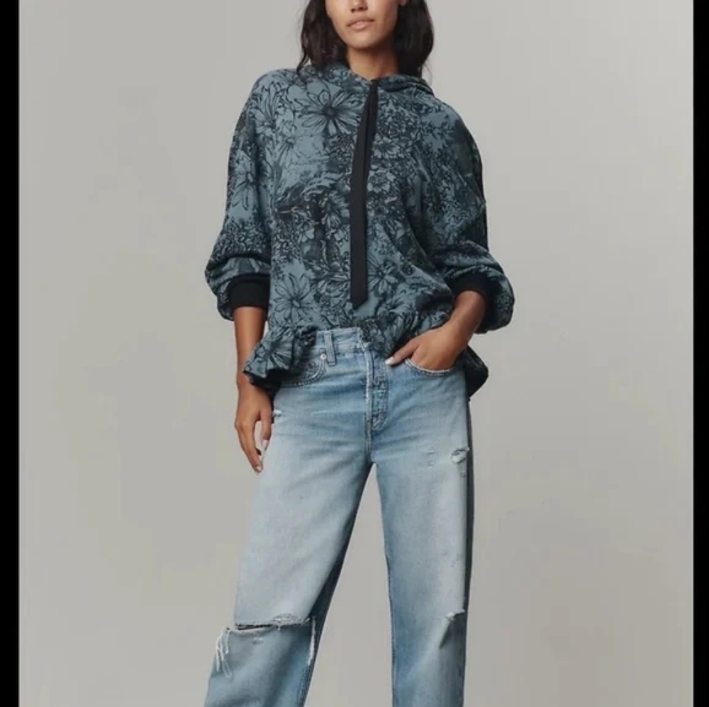 Anthropologie Pilcro Drop-Shoulder Flounce Hoodie Med.
